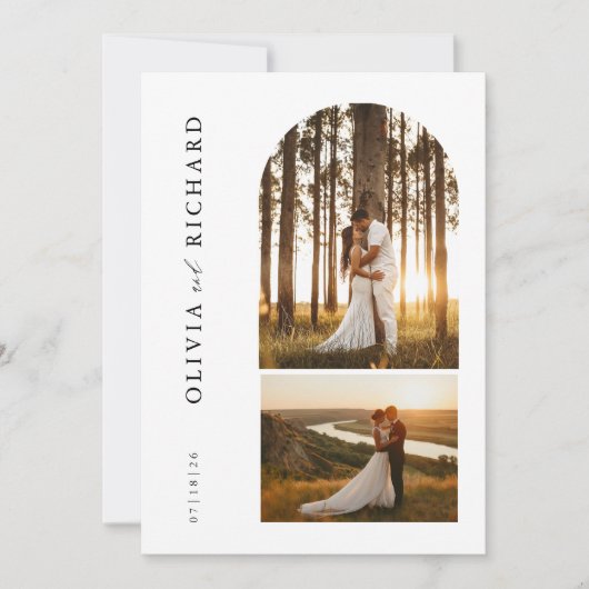 Moderne Boho Stijl Rustiek 2 Foto Huwelijk Kaart (Voorkant)