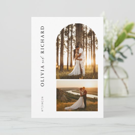 Moderne Boho Stijl Rustiek 2 Foto Huwelijk Kaart (Staand voorkant)