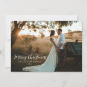 Moderne Boho stijlvolle groene Kerst Koppel Foto Feestdagenkaart (Voorkant)