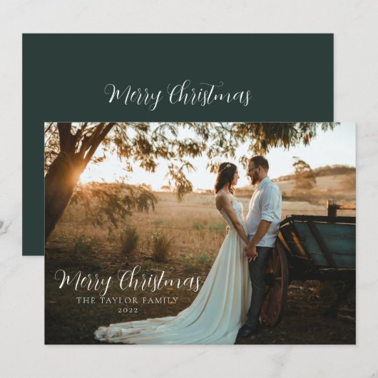 Moderne Boho stijlvolle groene Kerst Koppel Foto Feestdagenkaart (Voorkant / Achterkant)