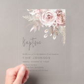 Moderne Boho Stof Roze & Blush Bloemendoop Acryl Uitnodigingen (Insitu (Draagbaar))