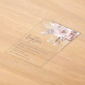 Moderne Boho Stof Roze & Blush Bloemendoop Acryl Uitnodigingen (Laagn)