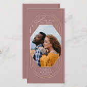 Moderne Boho Stof Roze & Goud Bewaar De Datum Foto Save The Date (Voorkant / Achterkant)