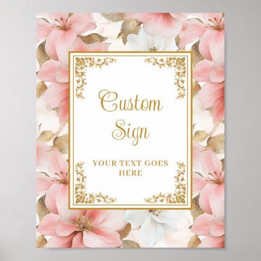 Moderne boho stoffige roze bloemen goud 8x10 teken poster (Voorkant)