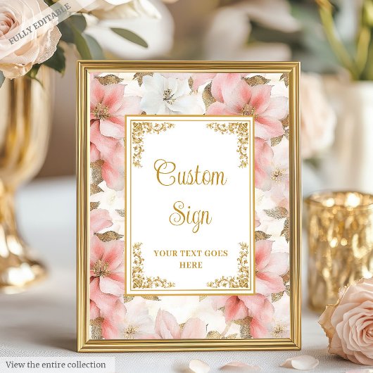 Moderne boho stoffige roze bloemen goud 8x10 teken poster