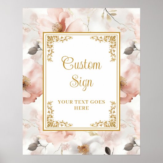 Moderne boho stoffige roze bloemen goud 8x10 teken poster (Voorkant)