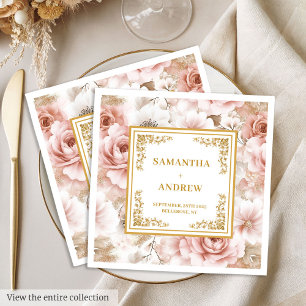 Moderne boho stoffige roze gouden bloemen bruiloft servet