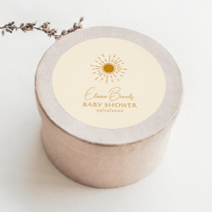 Moderne Boho Sunshine   Beige Baby shower Dank u Ronde Sticker
