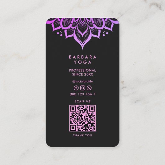 Moderne Boho Tarot Paarse Mandala Spirituele Lotus Visitekaartje (Achterkant)