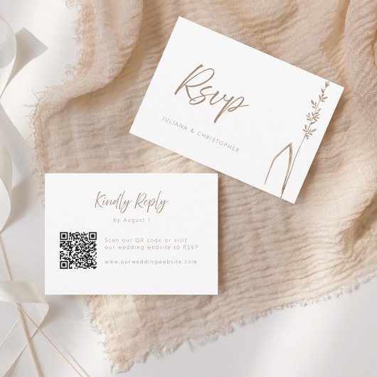 Moderne Boho Tarwegras QR Code Huwelijksresponkaar Bedankkaart