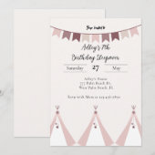 Moderne Boho Teepee Sleepover Verjaardagsuitnodigi Kaart (Voorkant / Achterkant)