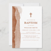 Moderne Boho Terracotta Abstracte Jongensdoop Kaart (Voorkant)