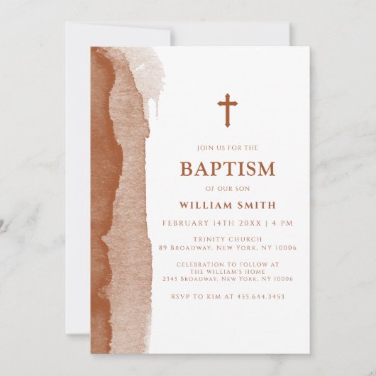 Moderne Boho Terracotta Abstracte Jongensdoop Kaart (Voorkant)