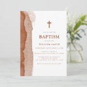 Moderne Boho Terracotta Abstracte Jongensdoop Kaart (Staand voorkant)