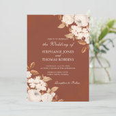 Moderne Boho Terracotta Bloemen Bruiloftsinvatie Kaart (Staand voorkant)
