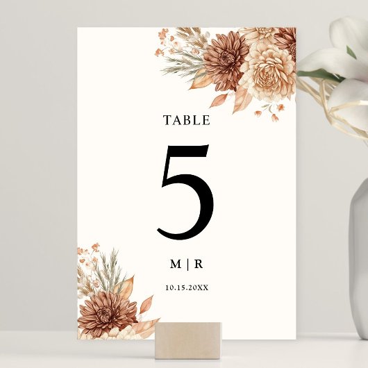 Moderne Boho Terracotta Bloemen Trouwtafel Nummer Kaart