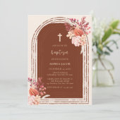 Moderne Boho Terracotta Bloemenboog Kruisdoop Kaart (Staand voorkant)