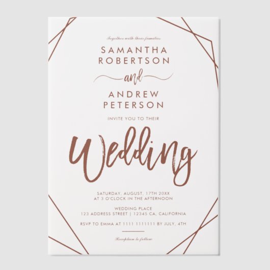 Moderne Boho terracotta bruiloft Terrarium Vellum Uitnodigingen (Voorkant)