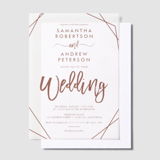 Moderne Boho terracotta bruiloft Terrarium Vellum Uitnodigingen (Offset)