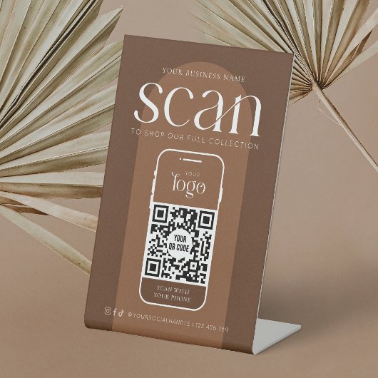 Moderne Boho Terracotta Business Scannable QR-code Reclamebord Met Voetstuk