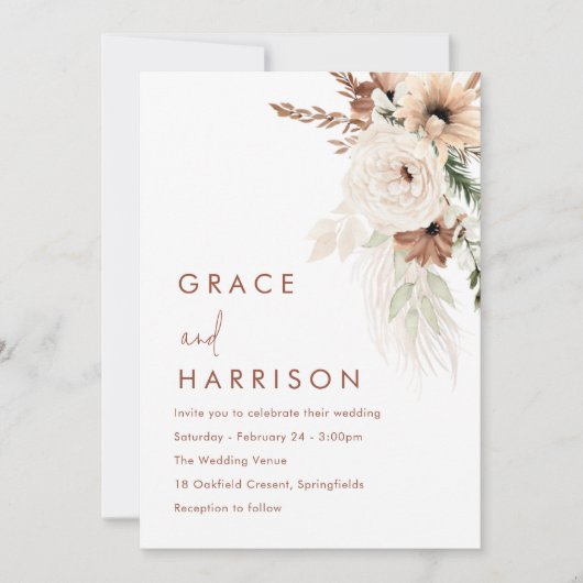 Moderne Boho Terracotta Herfst en zomerhuwelijk Kaart (Voorkant)