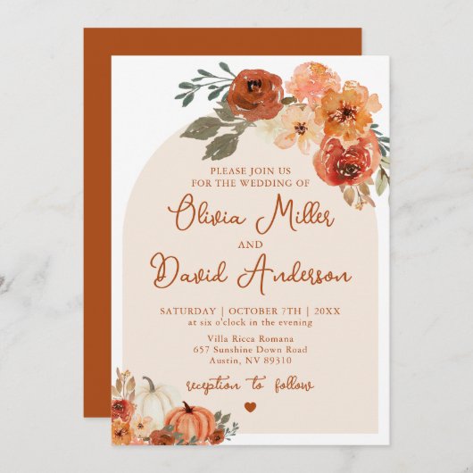 Moderne Boho Terracotta Herfst Pompoen Herfstbruil Kaart (Voorkant / Achterkant)