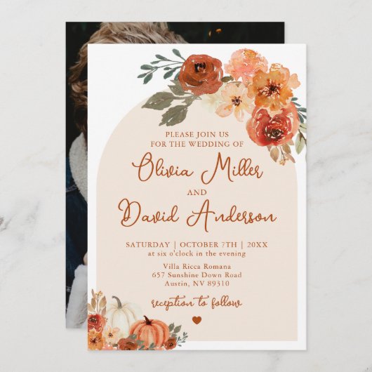 Moderne Boho Terracotta Herfst Pompoen Herfstbruil Kaart (Voorkant / Achterkant)
