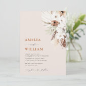 moderne boho terracotta pampas - bruiloft kaart (Staand voorkant)