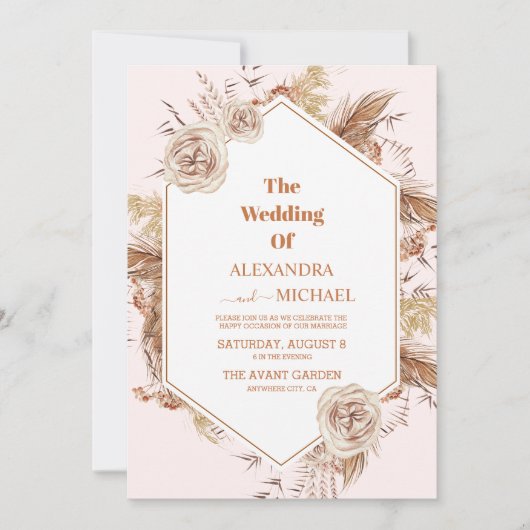 moderne boho terracotta pampas - bruiloft kaart (Voorkant)