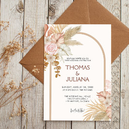 Moderne Boho Terracotta Pampas Grass bruiloft Kaart