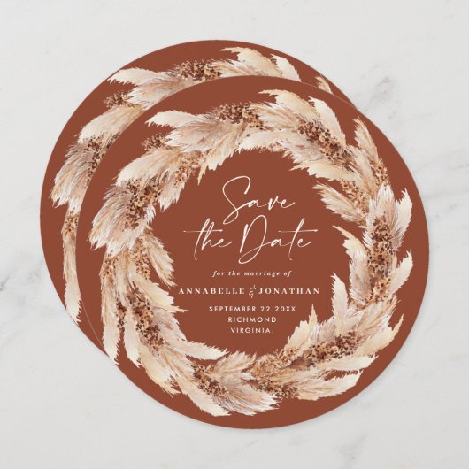 Moderne boho terracotta pampasgras trouwfoto kaart (Voorkant / Achterkant)