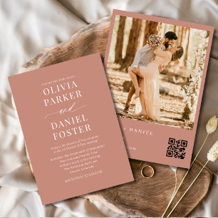 Moderne Boho Terracotta QR Code Foto Bruiloft Kaart