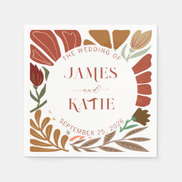 Moderne Boho Terracotta Retro Bloemenbruiloft Servet