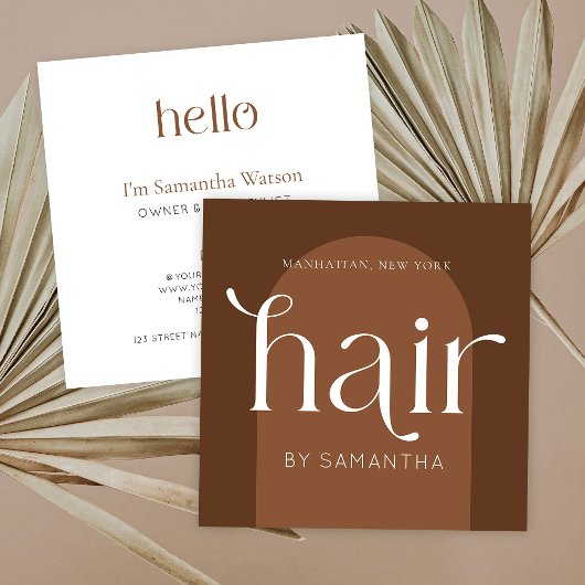 Moderne Boho Terracotta Unieke Haar Stylist Salon Vierkante Visitekaartje