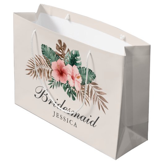 Moderne Boho Tropisch Foliage Bruidsmeisje Groot G Cadeauzakje (Achterkant Gekanteld)