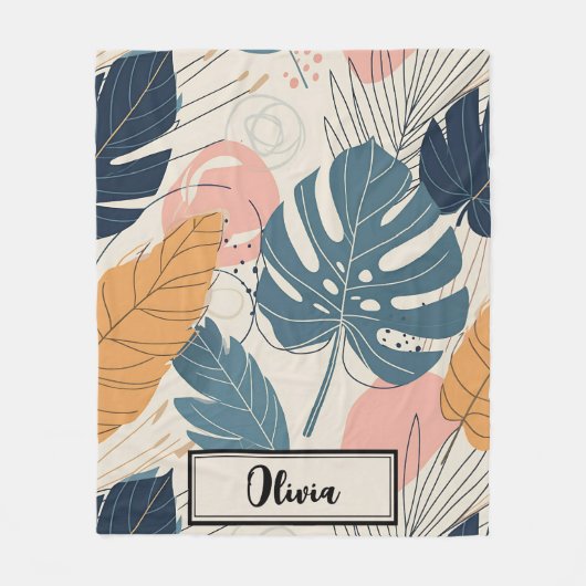Moderne Boho Tropische Bladeren Abstract Fleece Deken (Voorkant)
