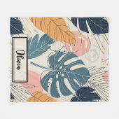 Moderne Boho Tropische Bladeren Abstract Fleece Deken (Voorkant (Horizontaal))