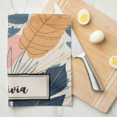 Moderne Boho Tropische Bladeren Abstract Theedoek (Quarter Fold)