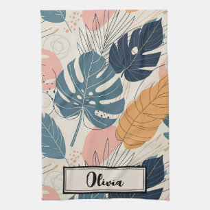 Moderne Boho Tropische Bladeren Abstract Theedoek