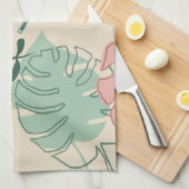 Moderne Boho Tropische Monstera Plant Keuken Handd Theedoek (Quarter Fold)
