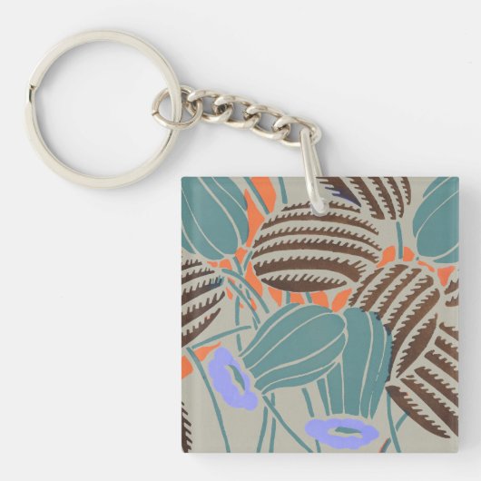 Moderne Boho Turquoise & Lavendel Bloemendecoratie Sleutelhanger (Voorkant)