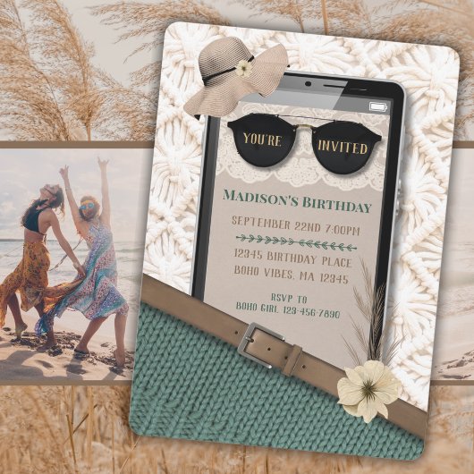 Moderne Boho uitnodiging voor verjaardagsfeest per