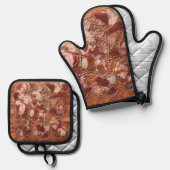 Moderne boho verbrande oranje vlinders borduurwerk ovenwant & pannenlap set (Voorkant / Achterkant)