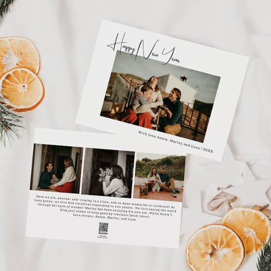 Moderne Boho Vier Foto Gelukkig Nieuwjaar Feestdagenkaart