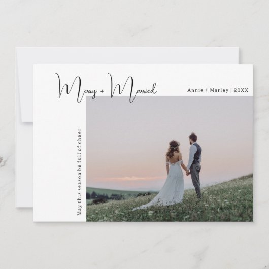 Moderne Boho Vrolijk en Getrouwd Vier Foto Kerstmi Feestdagenkaart (Voorkant)