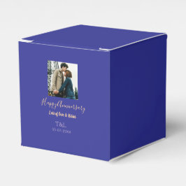 Moderne boho vrolijk jubileum toevoegen naam blauw bedankdoosjes