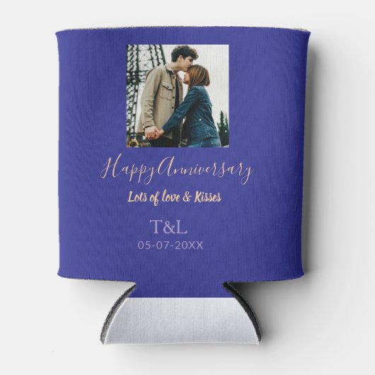 Moderne boho vrolijk jubileum toevoegen naam blauw blikjeskoeler (Voorkant)