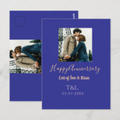 Moderne boho vrolijk jubileum toevoegen naam blauw briefkaart (Voorkant / Achterkant)