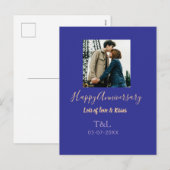 Moderne boho vrolijk jubileum toevoegen naam blauw feestdagenkaart (Voorkant / Achterkant)