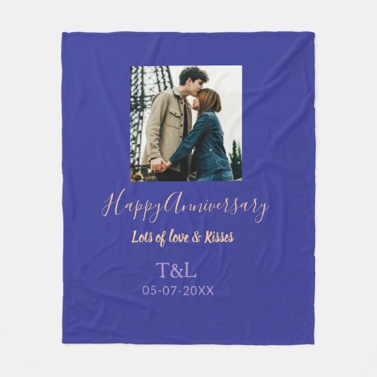 Moderne boho vrolijk jubileum toevoegen naam blauw fleece deken (Voorkant)